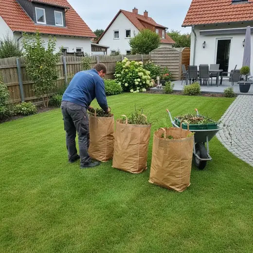 Grünschnitt in Säcken zum Abtransport
